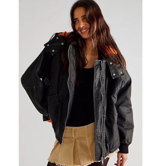 NWOT Free People / We the Free Moxy Trapeze Vegan Leather Jacket Size M Z534 - Picture 2 of 5